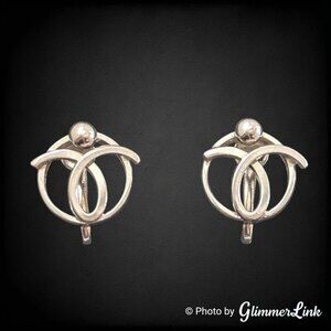 Vintage 1950s Alice Silver Tone Modernist Screw Back Earrings Signed